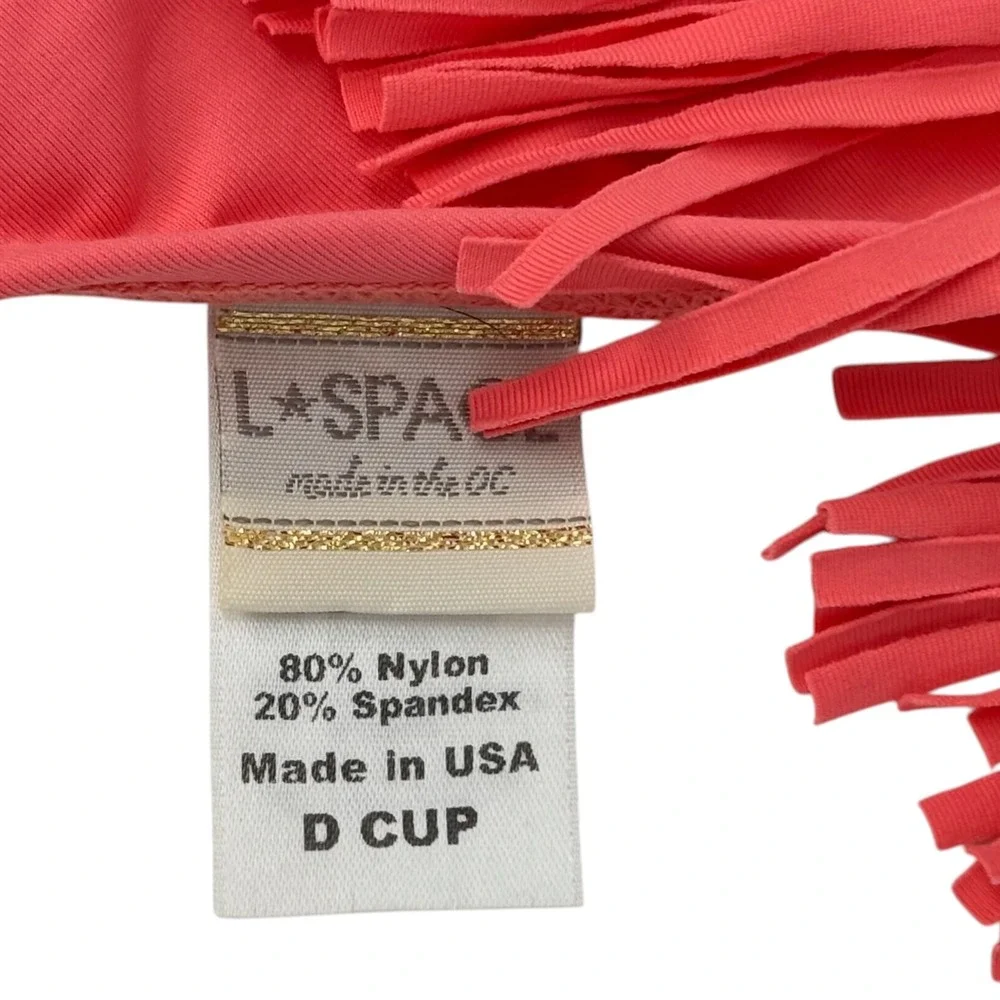 LSpace Coral Fringe Bikini Top D Cup Halter Tie Swimwear USA Womens